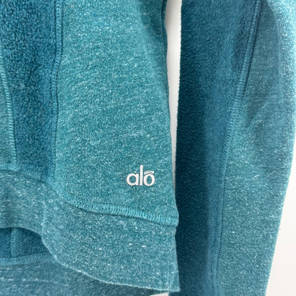 Alo Yoga Womens Teal Heathered Paneled Crewneck Sweatshirt Size S High Low Hem - Picture 2 of 9